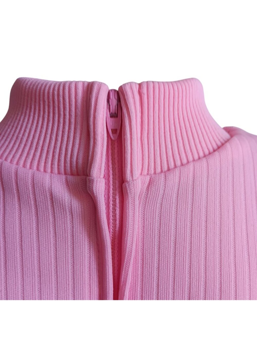 Large Vintage T-shirt Pink Ribbed 1OF1 Women's Mock Neck Zip Closure 1970's